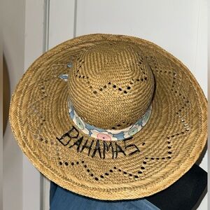 VINTAGE Bahamas Straw Sun Hat with Floral Band